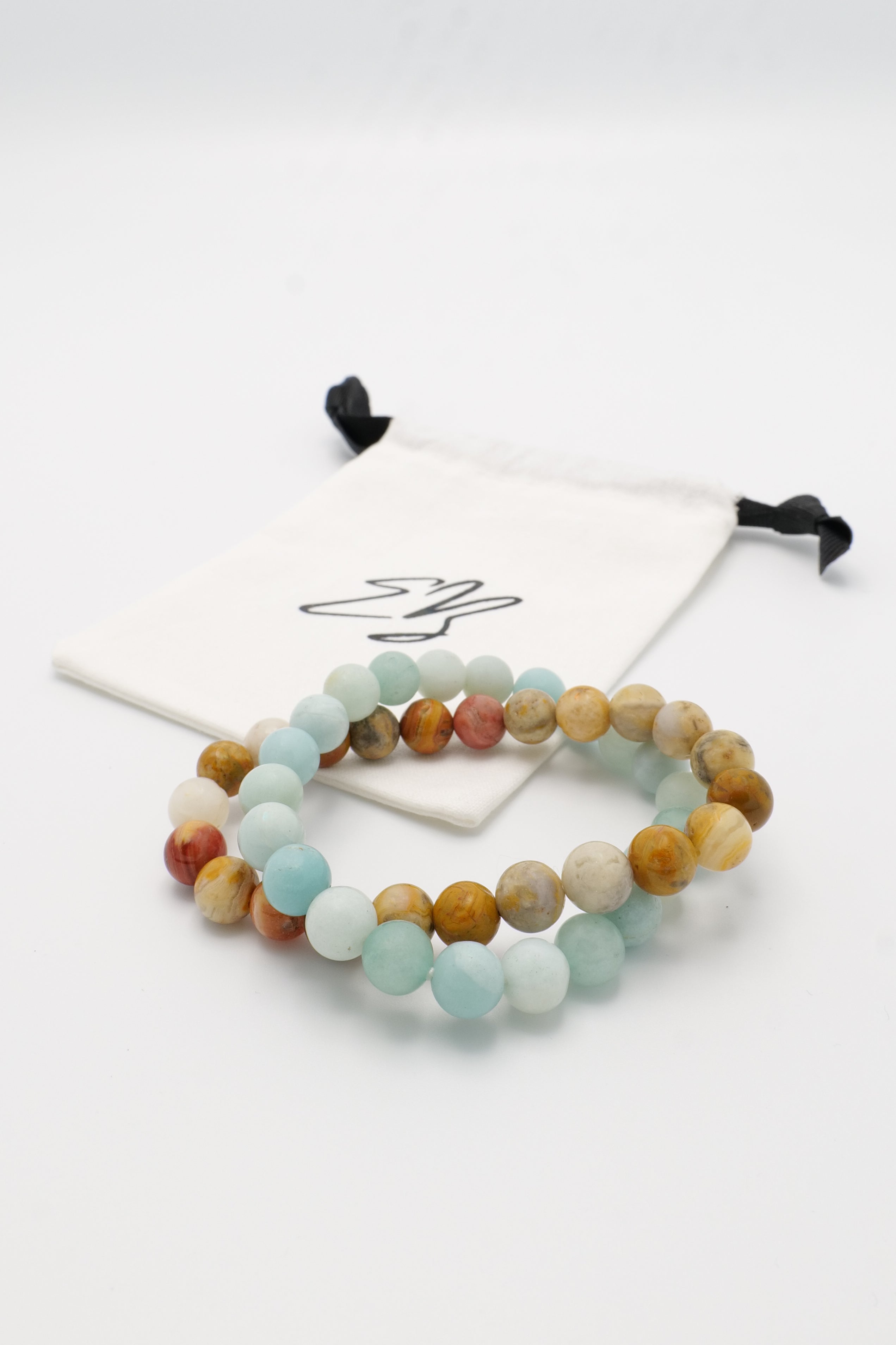 Kracht Kralen Toneel Vrij armbandenset Amazoniet en Crazy Lace Agaat | Energiebazen