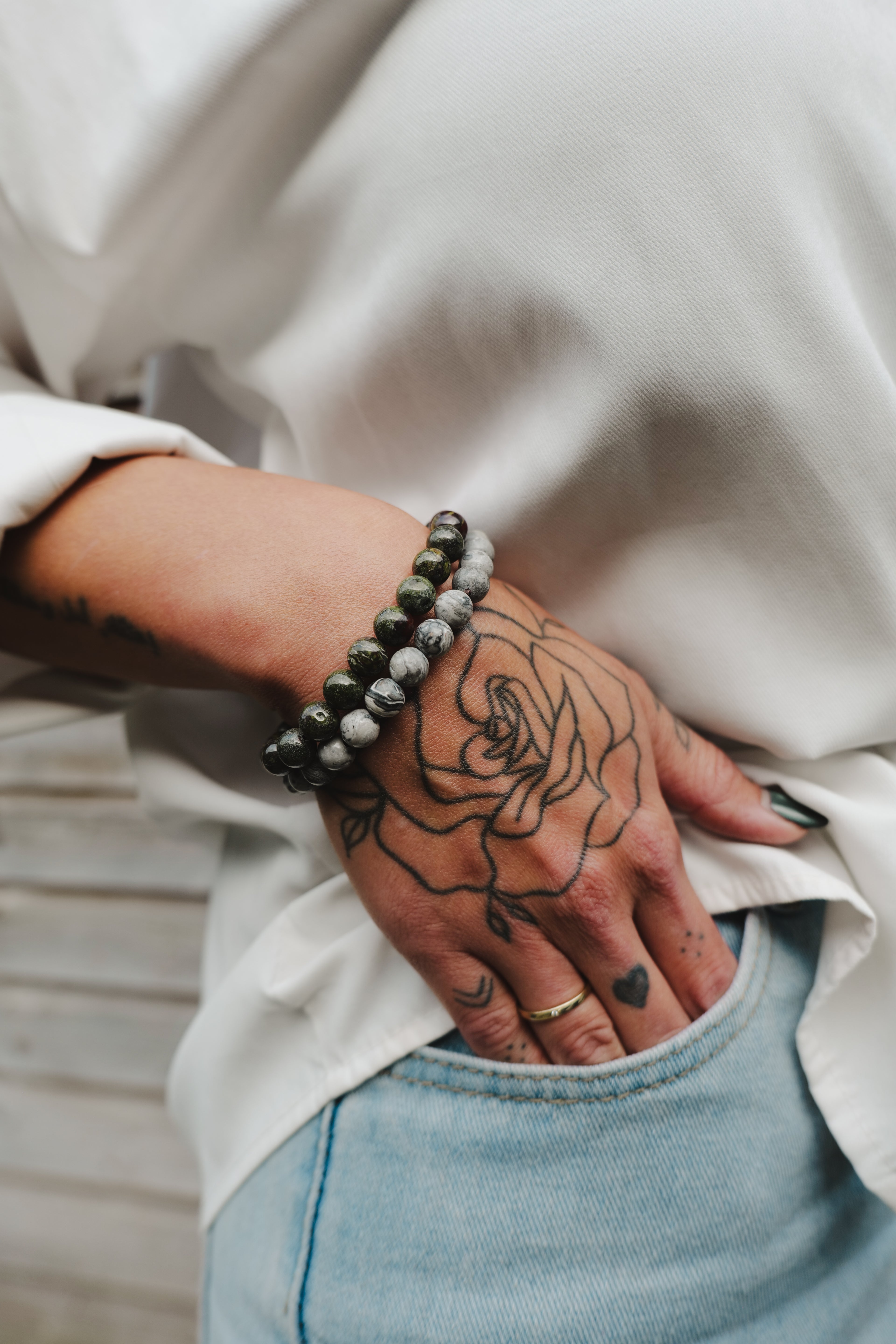 Kracht Kralen Toneel Vrij armbandenset Amazoniet en Crazy Lace Agaat | Energiebazen