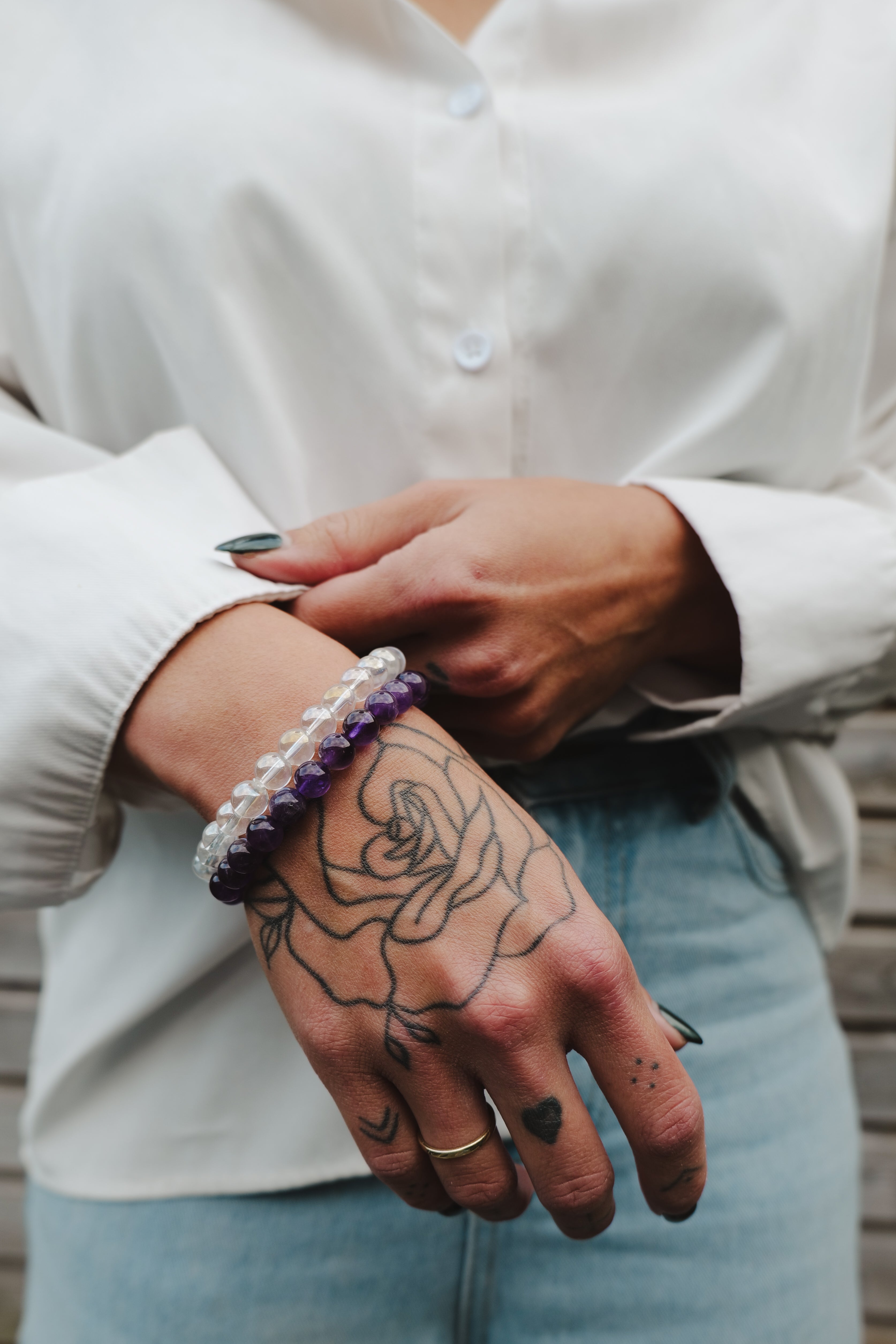 Kracht Kralen Zen Moment armbandenset Angel Aura en Amethist | Energiebazen