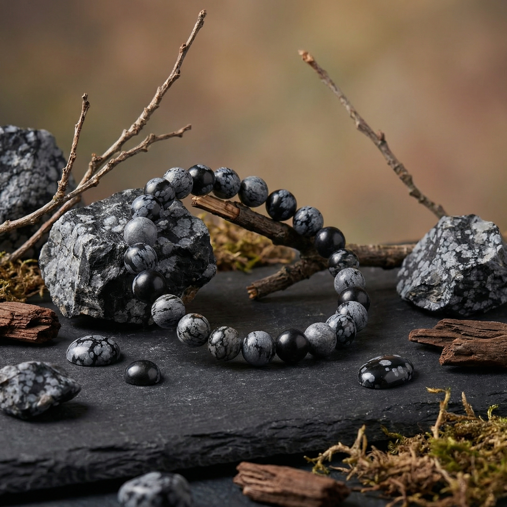 Edelsteen armband Sneeuwvlok Obsidiaan