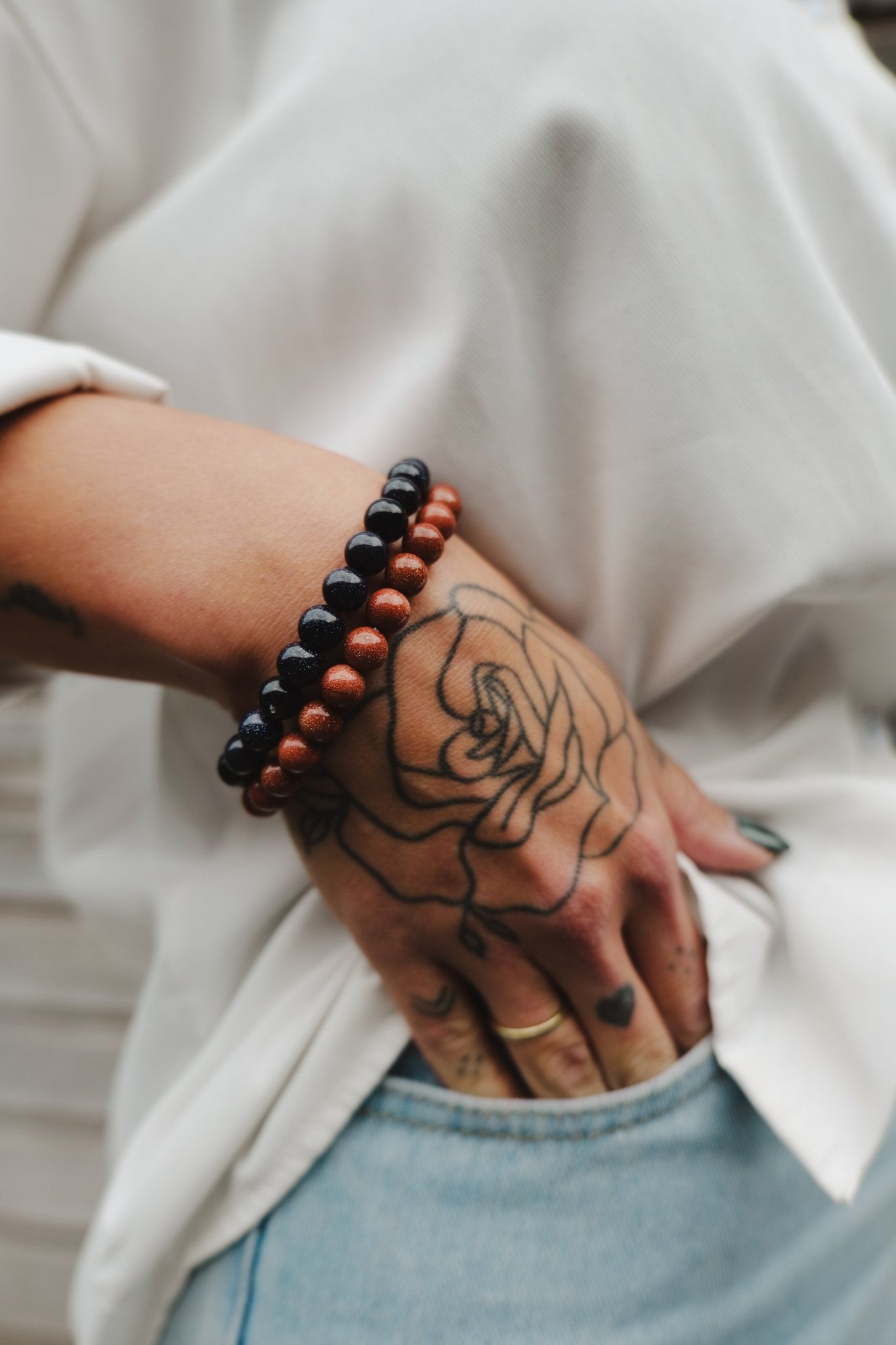 Kracht Kralen Glitterbaas armbandenset Blauwsteen en Goudsteen | Energiebazen