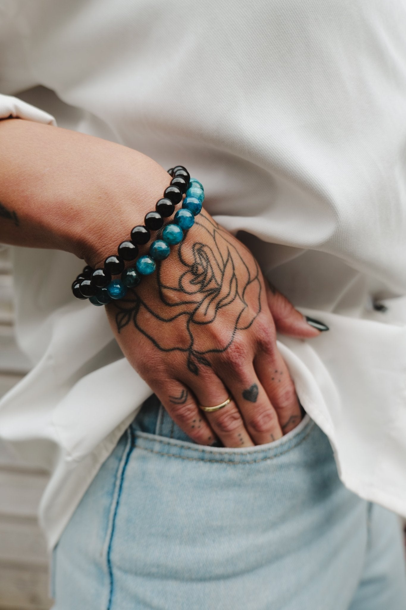 Kracht Kralen Kapitein armbandenset Apatiet en Regenboog Obsidiaan | Energiebazen