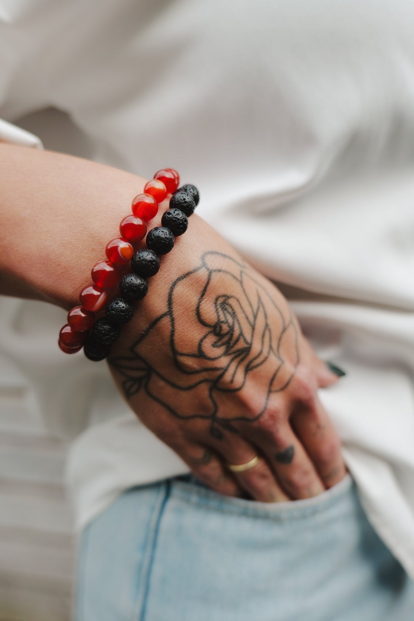 Kracht Kralen Vuurkracht armbandenset Carneool en Lavasteen | Energiebazen