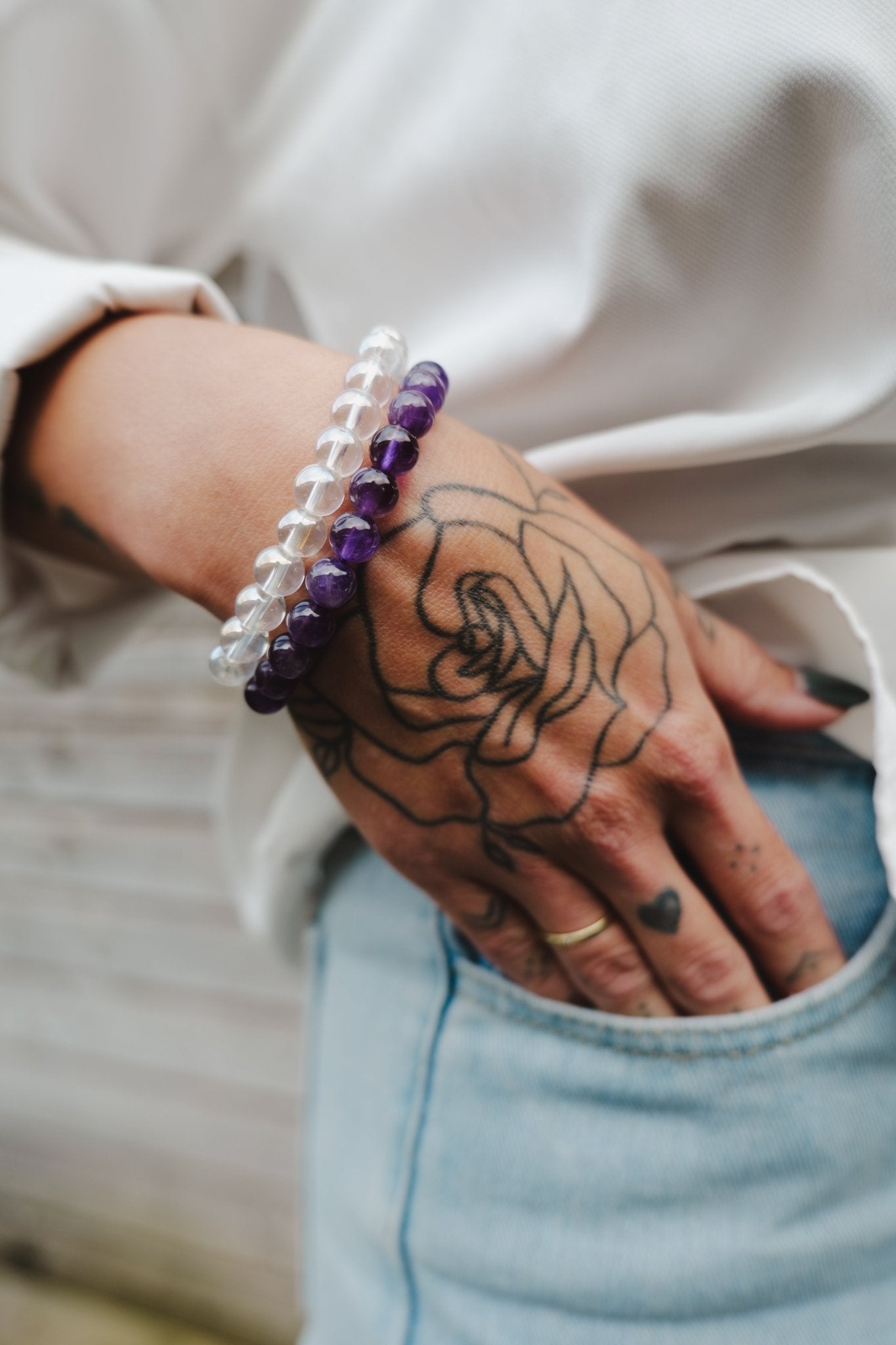 Kracht Kralen Zen Moment armbandenset Angel Aura en Amethist | Energiebazen